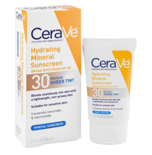 CeraVe Hydrating Mineral Sunscreen SPF 30 Sheer Tint for Sensitive Skin, 50ml