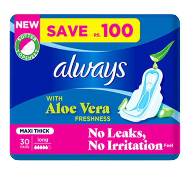 Always 3-in-1 Maxi Thick (Long) Sanitary Pads Value Pack, 30 Ct