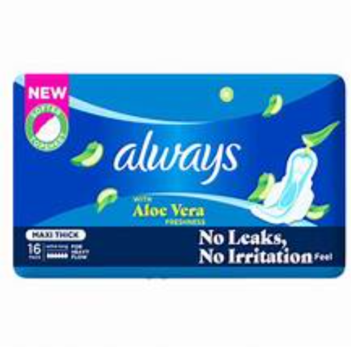 Always Maxi Thick with Aloe Vera Freshness (Extra Long) Sanitary Pads, 16 Ct