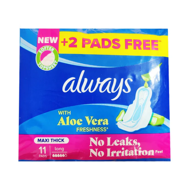 Always Maxi Thick with Aloe Vera Freshness (Long) Sanitary Pads, 11 Ct