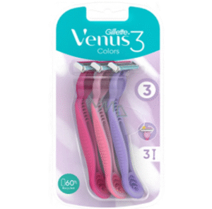 Gillette Venus 3 Colors Disposable Razor For Women, 3 Ct