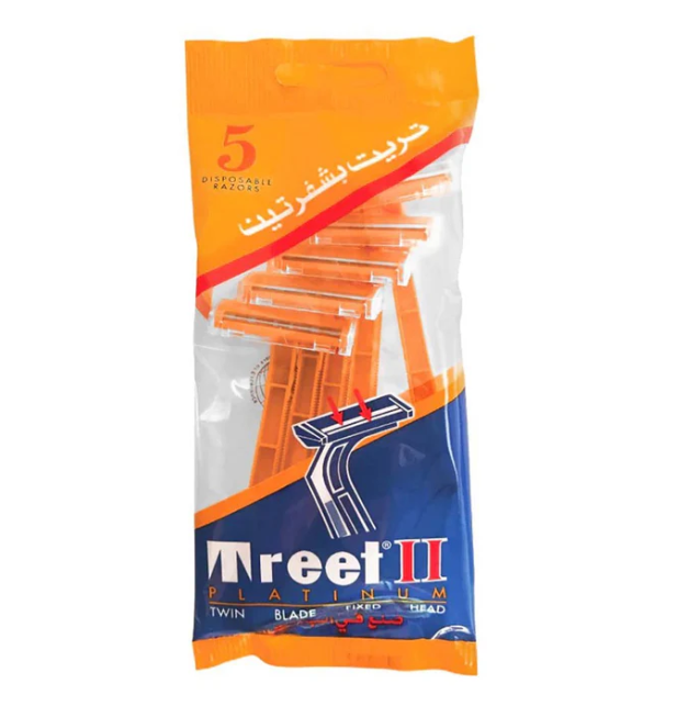 Treet II Platinum Twin Blade Disposable Razor (Orange), 5 Ct