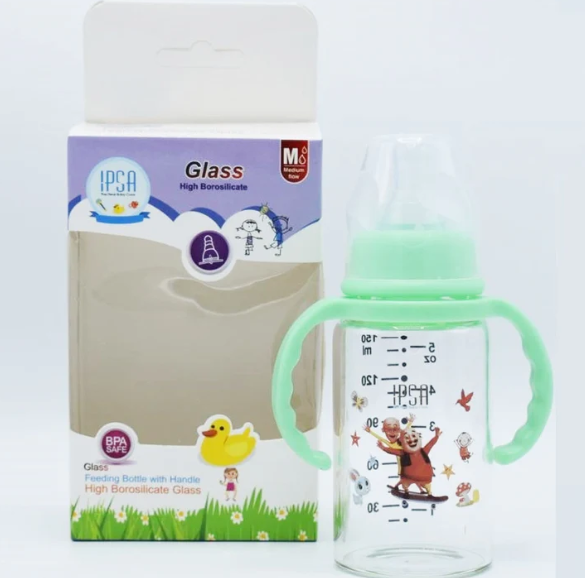 IPSA Glass Feeder Bottle with Handle, 240ml (1009)