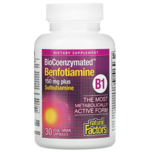 Natural Factors BioCoenzymated Benfotiamine B1 plus Sulbutiamine, 30 Ct