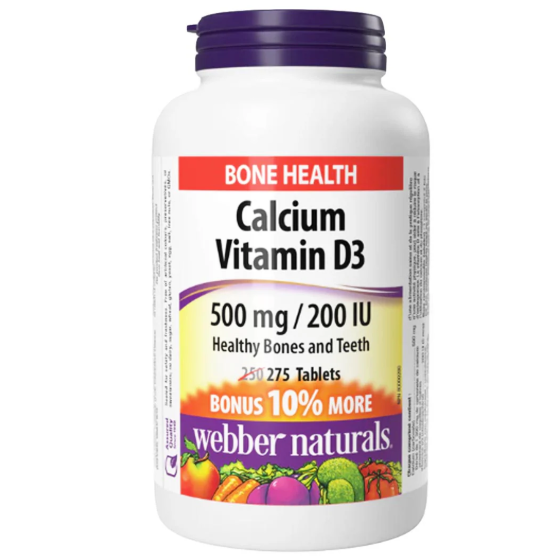 Webber Naturals Calcium Vitamin D3 500mg / 200 IU, 275 Ct