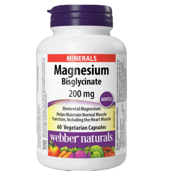 Webber Naturals Magnesium Bisglycinate (Magnesium Glycinate) 200mg, 60 Ct