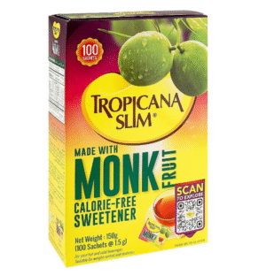 Tropicana Slim Monk Fruit Calorie Free Sweetener with Chromium Sachet, 100 Ct